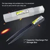 A capacitor discharge pen and its storage box are shown against a dark background with orange light effects. Produktbild-Vorschau
