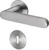 A stainless steel door handle set with a round escutcheon plate. Produktbild-Vorschau