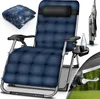A collage of images showcasing a navy blue reclining chair, its features, and accessories. Náhľad obrázku produktu
