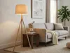 Skandinavische Dreibein Stehlampe Holz mit Stoff Produktbild-Vorschau 6