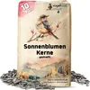 A bag of birdseed with sunflower seeds scattered around the bottom. Produktbild-Vorschau