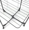 A close-up view of the base structure of a black drying rack, showing the joints and wheels. Produktbild-Vorschau