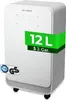A white KLAMER electric dehumidifier with a green overlay indicating capacity and warranty. Produktbild-Vorschau
