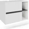A white vanity cabinet with a gray accent strip and an open shelf. Náhled obrázku produktu