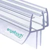 A close-up studio shot of a clear plastic shower door seal with a green logo. Anteprima dell’immagine prodotto