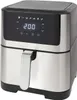 A studio shot of a silver and black air fryer on a white background. Produktbild-Vorschau