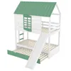 A white and green bunk bed with a house-like design, featuring a slide and a pull-out trundle bed. Náhled obrázku produktu