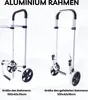 Two aluminum shopping trolleys are shown side-by-side against a light gray and white background. The trolley on the left is fully assembled and in use, while the trolley on the right is folded. Náhľad obrázku produktu