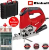 A collage of a jigsaw and accessories for sale, with promotional text. Produktbild-Vorschau