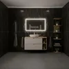 A modern bathroom vanity with a sink, mirror, and shelving. Anteprima dell’immagine prodotto