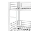 Close-up of a white metal bunk bed frame, showing the ladder and railing. Náhled obrázku produktu
