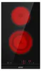 A top-down view of a black glass ceramic hob with two red heating elements. Produktbild-Vorschau