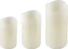 Three LED candles of varying sizes are arranged in a row against a white background. Produktbild-Vorschau
