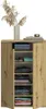 A wooden cabinet with open doors, displaying folded clothes on shelves. A vase with dried plants and books are on top. Produktbild-Vorschau