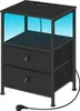 A black nightstand with two drawers, a shelf, and LED lighting. Produktbild-Vorschau