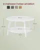A white round coffee table with dimensions indicated by measurement lines and text. Produktbild-Vorschau
