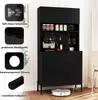 A black kitchen cabinet with various features highlighted by text overlays. Náhled obrázku produktu