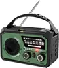 A green and black emergency radio with a solar panel on top and an extendable antenna. Podgląd zdjęcia produktu