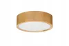 A round, wooden ceiling lamp with a white diffuser. Produktbild-Vorschau