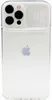 A clear, front-facing shot of a transparent phone case on a white background, showcasing the camera protection feature. Produktbild-Vorschau