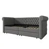 A gray upholstered bed frame with a diamond-stitched headboard and two storage drawers underneath, shown from a side-front angle against a white background. Anteprima dell’immagine prodotto