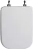A white toilet seat with chrome hinges. Produktbild-Vorschau