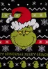 A close-up of a black Christmas sweater featuring a knitted design of the Grinch wearing a Santa hat, snowflakes, and the text "MERRY GRINCHMAS MERRY GRINCH". Produktbild-Vorschau