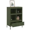 A green highboard with drawers and shelves, displayed against a white background. Voir les images du produit