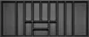 A dark gray plastic cutlery organizer with multiple compartments. Produktbild-Vorschau