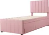 A pink upholstered twin bed with a headboard and three drawers underneath, shown from a side angle against a white background. Náhľad obrázku produktu