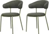 Two modern chairs with green metal frames and gray fabric seats and backs are shown against a white background. Náhled obrázku produktu