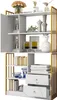 A white and gold bookshelf with various decorative items and books. Podgląd zdjęcia produktu