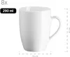 A white ceramic mug with dimensions indicated. Produktbild-Vorschau