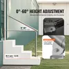 A handrail for outdoor stairs is shown installed on a concrete step. Text overlays highlight features and dimensions. Podgląd zdjęcia produktu