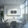 A modern conference room with a large TV mounted on the wall, displaying charts and graphs. A long conference table with chairs is in the foreground. Anteprima dell’immagine prodotto