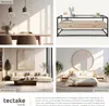 Collage of four interior design scenes showcasing furniture in different rooms: dining room, living room, bedroom, and a product shot of a sideboard. Produktbild-Vorschau