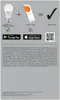 An illustration showing a smart light bulb, a smartphone with an app interface, and a checkmark, symbolizing smart home integration. Produktbild-Vorschau