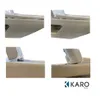A collage of four close-up images showing the hinge mechanism of a toilet seat, with a logo at the bottom right. Produktbild-Vorschau