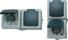 Two outdoor electrical outlets with protective covers, shown from different angles. Produktbild-Vorschau