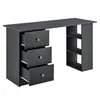 A dark gray desk with three drawers on the left and a shelving unit on the right, shown against a white background. Podgląd zdjęcia produktu