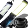 Two LED work lights and a coiled power cord are displayed against a white background. Voir les images du produit