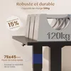 Close-up of a black table leg and a silver support structure, with text overlays highlighting product features. Voir les images du produit