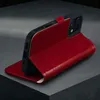 A red leather iPhone case with a stand function is displayed on a dark, textured surface. Anteprima dell’immagine prodotto