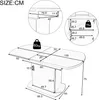 A diagram showing the dimensions and weight capacity of an extendable oval dining table. Anteprima dell’immagine prodotto