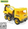 A yellow and black toy cement mixer truck. Voir les images du produit