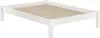 A white bed frame with a wooden slatted base. Produktbild-Vorschau