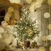 A Christmas tree with lights and ornaments stands in a room, with a cat and gifts around its base. Voir les images du produit