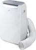 A white portable air conditioner with a silver accent on top and a flexible exhaust hose attached. Náhled obrázku produktu