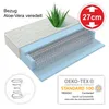 Cutaway view of a mattress showing its internal layers and construction, with marketing labels and icons. Produktbild-Vorschau