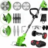 A collection of cordless grass trimmer parts and accessories laid out on a white background. Produktbild-Vorschau